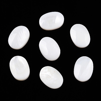 Natural Freshwater Shell Cabochons, Oval, Floral White, 10x7x2.5mm