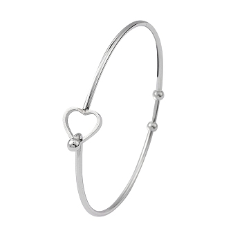 Stainless Steel Hollow Out Heart Bangle, Cocktail Wire Wrap Bangle for Women, Stainless Steel Color, Inner Diameter: 2-3/8 inch(6cm)