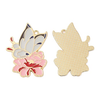 Alloy Enamel Pendants, Cadmium Free & Nickel Free & Lead Free, Golden, Butterfly with Flower Charm, Colorful, 41x29.5x1mm, Hole: 2mm