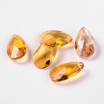 Faceted Teardrop Glass Pendants, Gold, 16x9x6mm, Hole: 1mm