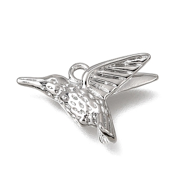Brass Pendants, Hammered Hummingbird Charms, Platinum, 13x20x3mm, Hole: 1.6mm
