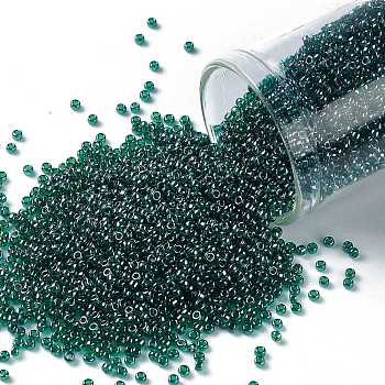 TOHO Round Seed Beads, Japanese Seed Beads, (118) Transparent Luster Green Emerald, 15/0, 1.5mm, Hole: 0.7mm, about 15000pcs/50g