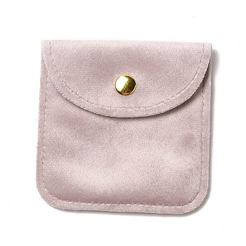 Velvet Jewelry Storage Pouches, Square Jewelry Bags with Golden Tone Snap Fastener, for Earring, Rings Storage, Pink, 8x8x0.75cm