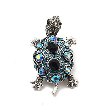Crystal AB Rhinestone Tortoise Brooch Pin, Alloy Badge for Backpack Clothes, Cadmium Free & Lead Free, Antique Silver, 44x25.5x9.5mm, Pin: 0.6mm