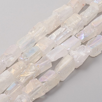 Electroplated Natural Quartz Crystal Beads Strands, Nuggets, Rainbow Plated, 13~17x7~16x7~16mm, Hole: 1.2mm, about 27pcs/strand, 15.16 inch(38.5cm)