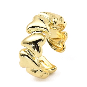 Rack Plating Brass Heart Open Cuff Rings for Women, Cadmium Free & Lead Free, Real 18K Gold Plated, US Size 6 1/2(16.9mm)