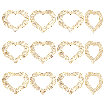 DICOSMETIC 12Pcs Vacuum Plating 304 Stainless Steel Textured Pendants, Heart, Golden, 37.5x33x1mm, Hole: 1.2mm