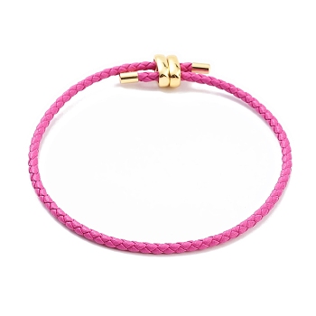 Braided Round Imitation Leather Bracelets Making, with Golden Tone Brass Beads, Medium Violet Red, Inner Diameter: 2-7/8 inch(7.45cm)