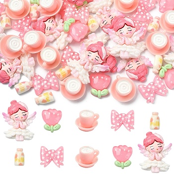 50Pcs 5 Styles Opaque Resin Cabochons, Mixed Shapes, Mixed Color, 13.5~34.5x8~28x5~19.5mm, 10pcs/style
