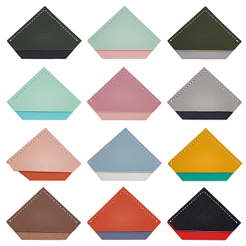 12Pcs 12 Colors Imitation Leather Page Corners, Book Corner Guards, Notebook Protectors, Diamond Shape, Mixed Color, 53x72x3.5mm, 1pc/color