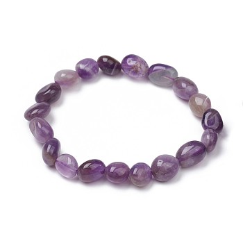 Natural Amethyst Stretch Beaded Bracelets, Tumbled Stone, Nuggets, 1-7/8 inch~2-1/8 inch(4.8~5.5cm), Beads: 6~15x6~11x3~11mm