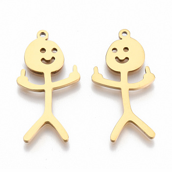 201 Stainless Steel Pendants, Human Charm, Real 18K Gold Plated, 32.5x17x1.5mm, Hole: 1.4mm