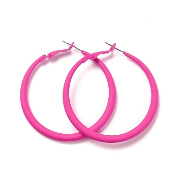 Alloy Big Hoop Earrings for Women, Spray Earrings with 925 Sterling Silver Pin, Hot Pink, 6 Gauge, 50x4mm, Pin: 0.6mm