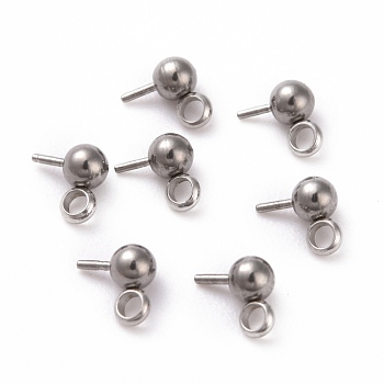 304 Stainless Steel Ball Stud Earring Post, with 201 Stainless Steel Vertical Loop and 316 Surgical Stainless Steel Pins, Stainless Steel Color, 5x3mm, Hole: 1.4mm, Pin: 0.5mm