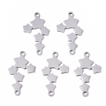 201 Stainless Steel Links Connectors, Laser Cut, Star, Stainless Steel Color, 21x12x1mm, Hole: 1.4mm