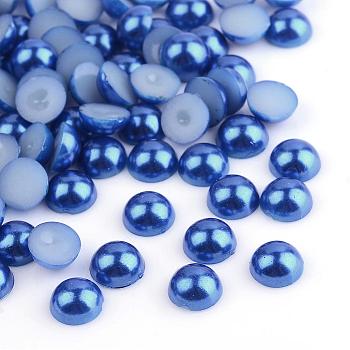 ABS Plastic Cabochons, Imitation Pearl, Half Round, Marine Blue, 3x1.5mm, about 10000pcs/bag
