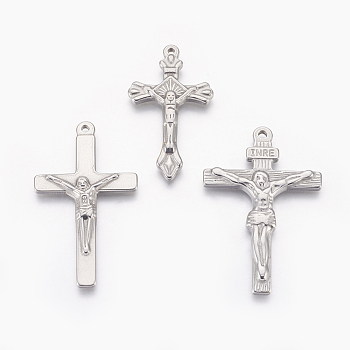 304 Stainless Steel Pendants, Crucifix, Stainless Steel Color, 43~50x24~33x4mm, Hole: 1.8~2mm