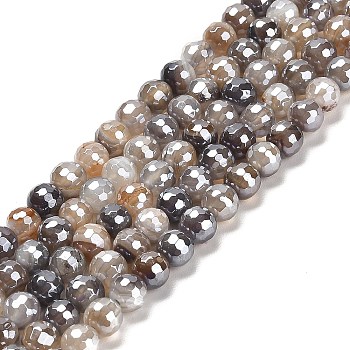 Electroplated Natural Botswana Agate Round Beads Strands, Faceted(128 Facets), 6mm, Hole: 1.2mm, about 63pcs/strand, 15.16 inch(38.5cm)