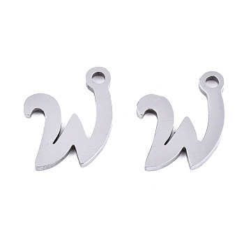 201 Stainless Steel Charms, Laser Cut, Alphabet, Stainless Steel Color, Letter.W, 10x9.5x1mm, Hole: 1.4mm
