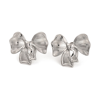 Non-Tarnish 304 Stainless Steel Stud Earrings for Women, Bowknot, Stainless Steel Color, 24x20~21mm