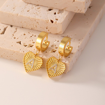 Geometric Hoop Earrings with High-end and Elegant Style, Letter A with Heart, Golden