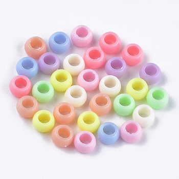 Opaque Acrylic European Beads, Large Hole Beads, Rondelle, Mixed Color, 8.5x5.5mm, Hole: 4.5mm, about 2630pcs/500g