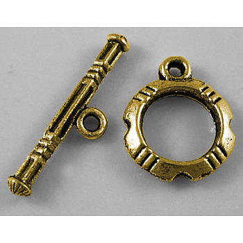Tibetan Style Alloy Toggle Clasps, Antique Golden, Lead Free and Cadmium Free and Nickel Free, Size: Ring: 14.5x12mm, Bar: 22x3, Hole: 2mm.