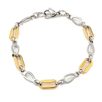 Two Tone 304 Stainless Steel Oval & Teardrop Link Chain Bracelet, Golden & Stainless Steel Color, 8-5/8 inch(21.9cm), Wide: 7mm