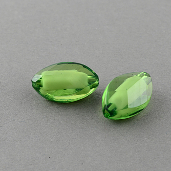 Transparent Acrylic Beads, Bead in Bead, Faceted, Oval, Leaf, Lime Green, 18x11x8mm, Hole: 2mm, about 500pcs/500g