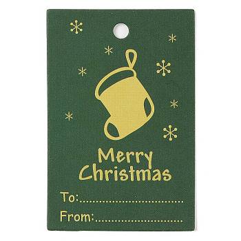 Rectangle Paper Gift Tags, for Christmas, Green, Christmas Socking, 6x4x0.02cm