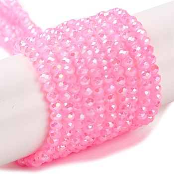 Baking Electroplate Glass Beads Strands, AB Color, Faceted, Rondelle, Pearl Pink, 3x2mm, Hole: 0.7mm, about 135~140pcs/strand, 32~34cm