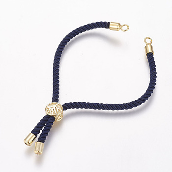 Nylon Cord Bracelet Making, Slider Bracelets, with Brass Findings, Long-Lasting Plated, Cadmium Free & Nickel Free & Lead Free, Prussian Blue, Real 18K Gold Plated, 8-1/4 inch(21cm), 3mm, Hole: 2.5mm