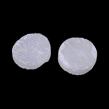 Electroplate Natural Druzy Crystal Cabochons, Flat Round, Dyed, White, 8x3~6mm