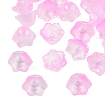 Transparent Two Tone Spray Painted Glass Beads, Flower, Pearl Pink, 7x11.5x11.5mm, Hole: 1.2mm