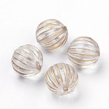 Plating Transparent Acrylic Beads, Golden Metal Enlaced, Corrugated Round, Clear, 12mm, Hole: 1.5mm, about 490pcs/500g