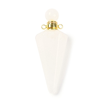 Natural Quartz Crystal Faceted Cone Openable Perfume Bottle Big Pendants, with 304 Stainless Steel Findings, Golden, 49.5~51.5x18.5x18.5mm, Hole: 1.8mm