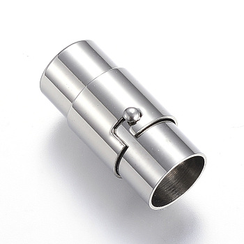 304 Stainless Steel Locking Tube Magnetic Clasps, Column, Stainless Steel Color, 21x10mm, Hole: 8mm