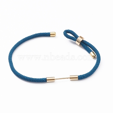 Braided Nylon Cord Bracelet Making, with Brass Findings, Blue, 9-1/2  inch(24cm), Link: 30x4mm