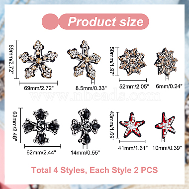 8Pcs 4 Style Snowflake & Cross & Star Shape Handicraft Rhinestone Appliques(PATC-HY0001-17)-2