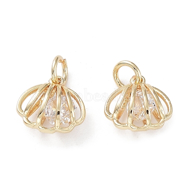 Real 14K Gold Plated Clear Shell Shape Brass+Cubic Zirconia Pendants