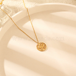 Stylish 304 Stainless Steel Flat Round with Moon Pendant Necklaces for Women's Daily Wear, Golden(XY3014-2)