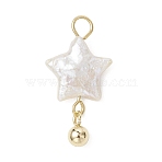 Natural Keshi Pearl Pendants, Star Charms with 304 Stainless Steel Findings, White, Golden, 24x12x4mm, Hole: 3mm(PALLOY-JF04747)