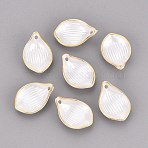 CCB Plastic Pendants, Petaline Charms, Golden Metal Enlaced, Creamy White, 22~22.5x15~15.5x6mm, Hole: 1.6~1.8mm, about 1470pcs/500g(PL-N007-19)