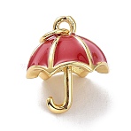 Real 18K Gold Plated Brass Charms, Cadmium Free & Lead Free, with Enamel & Jump Rings, Long-Lasting Plated, Umbrella, Dark Red, 15x13mm, Jump Ring: 5x1mm, 3mm Inner Diameter(X1-KK-L188-24G-05)