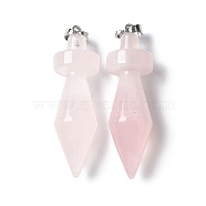 Natural Rose Quartz Pendants, Bicone Charms, with Brass Findings, Platinum, 48.8~50x14mm, Hole: 6.5x4.5mm(G-C187-03E)