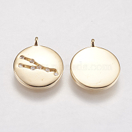 Brass Pendants, with Cubic Zirconia, Real 18K Gold Plated, Twelve Constellations, Taurus, 13x11x2.5mm, Hole: 1mm(KK-K215-29G)