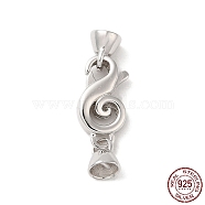 Rhodium Plated 925 Sterling Silver Lobster Claw Clasps with Cord End, Musical Note, with 925 Stamp, Real Platinum Plated, Clasp: 17.5x9x2.5mm, Cord End: 6.5x6x5.5mm, Inner Diameter: 4mm(STER-G038-05P)