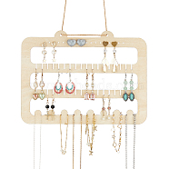 4-Tier Wooden Wall Mounted Earring Display Rack, Jewelry Oganizer Hanging Holder for Earring Ring Necklace Bracelet Storage, with Jute Twine, BurlyWood, 20.5x28x0.25cm, Hole: 5mm and 2.7mm(EDIS-WH0030-25)
