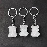 Natural Quartz Crystal Pendant Keychains, with Iron Keychain Clasps, Bear, 8cm(KEYC-P011-02P-12)