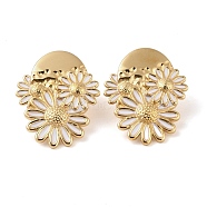 304 Stainless Steel Enamel Stud Earrings for Women, Dasiy, Real 18K Gold Plated, 36.5x28.5mm(EJEW-E313-01G)